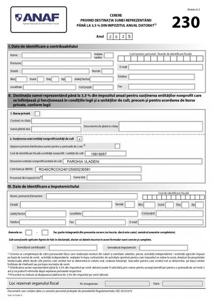 Formular 230 - Parohia Vlădeni, Iași